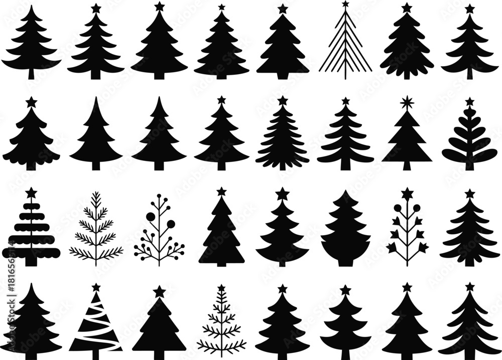 Fototapeta premium Christmas Tree Silhouette Set with Decorative Holiday Variations