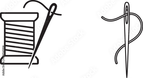 PrintSimple line art of a sewing needle and thread spool