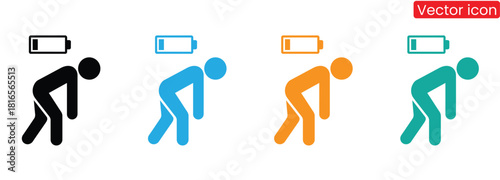 Show burnout with these exhausted people icons feeling drained,Tired icons.The Man is Bent Over from Fatigue, Burnout. Emotions, Mental Health, Mental Health. Mood Concept