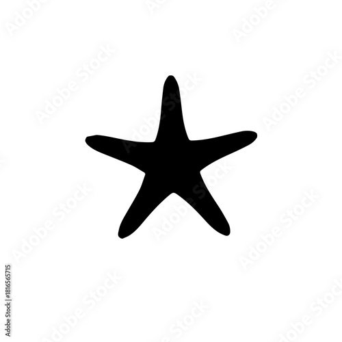 Black silhouette of a starfish with five arms on a plain white background, presented as a simple graphic illustration.