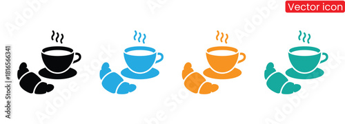 Enjoy colorful coffee and croissant graphics for breakfast designs,Coffee and croissant icon. Simple solid style. Bread, pastry, crescent, food and drink concept.Best Croissant Icon Vector Logo.