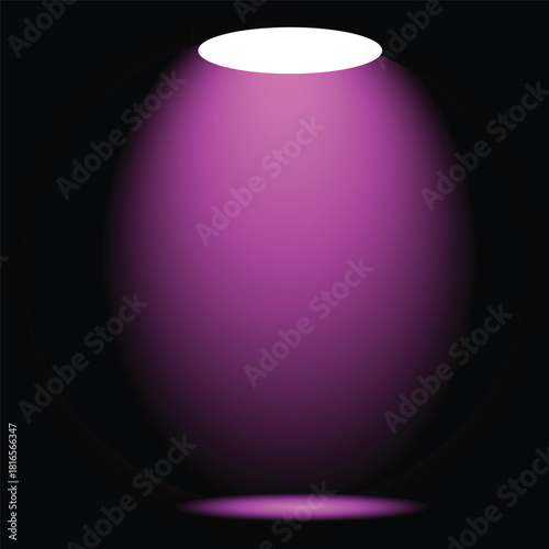 Purple spotlight illuminating a circular stage area and floor