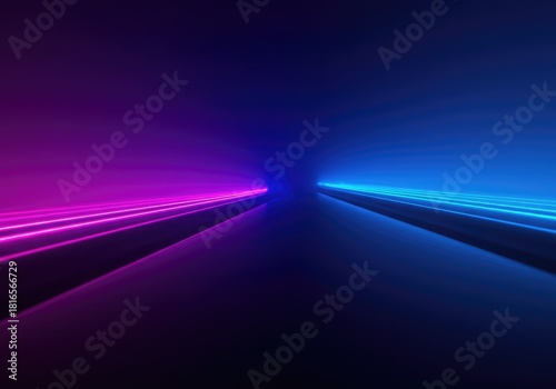 Abstract background showing deep blue and purple gradients blending with bright light streaks, creating a distorted optical reflection pattern ,bright ,purple ,luminous