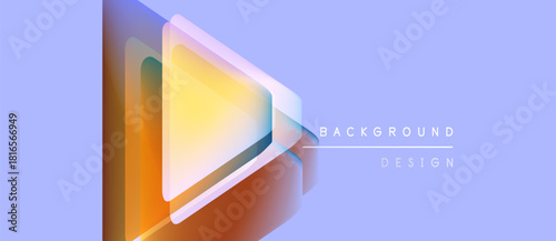 Abstract geometric design. Overlapping triangles create vibrant gradient effect. Light purple background complements warm colors. Modern, minimalist style.