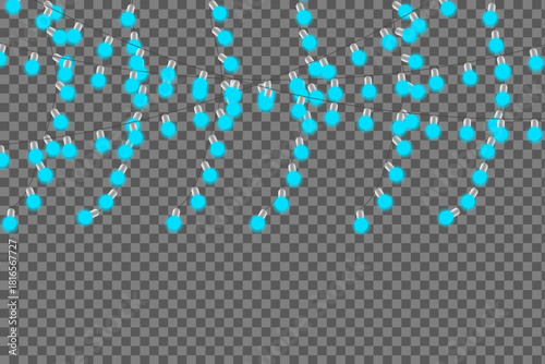 Cyan Decorative Hanging Light Chains on Transparent Background