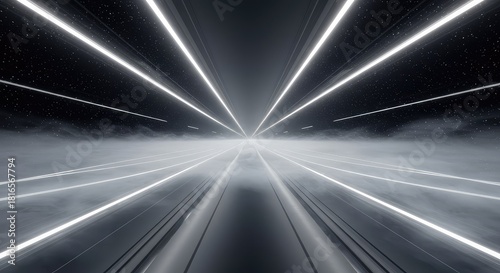 Abstract infinite white space corridor extending into a distant, hazy void, representing endless potential and smooth transitions ,blank ,limitless ,perspective