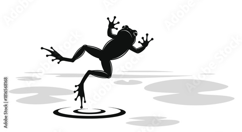 Frog jumping silhouette on water
