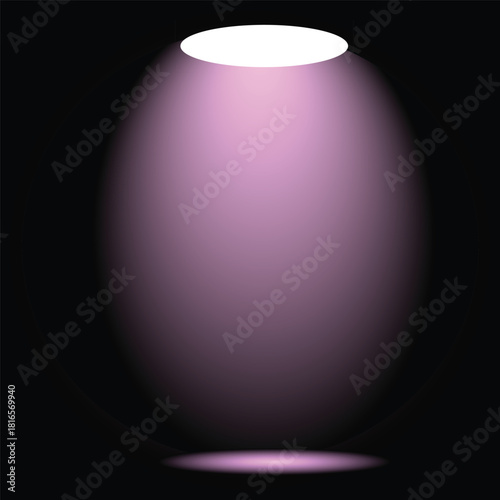 Pink purple spotlight illuminating a circular stage area and floor