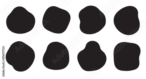 Soft liquid organic shapes with abstract round blobs, curved oval figures, irregular bubble strokes, smooth doodle forms, wavy asymmetric elements, minimal dynamic splashes, trendy flat patterns