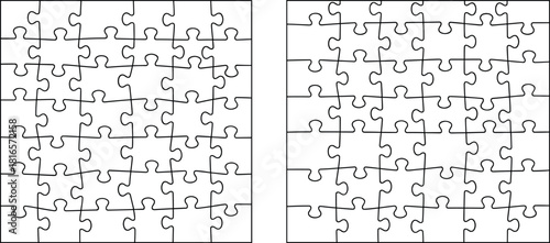 Detailed interconnected jigsaw puzzle piece outline illustration showcasing complex interlocking shapes for creative design, problem solving concepts, and vector backgrounds