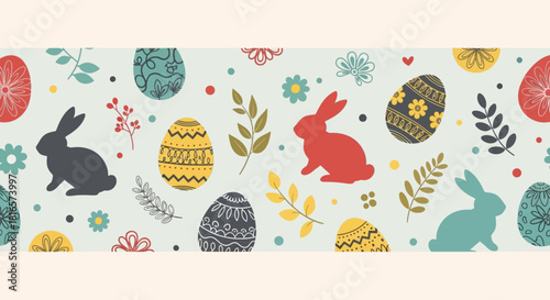 Seamless Easter Bunny & Egg Pattern Banner: Festive Spring Background for Holiday Designs