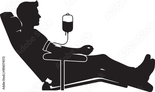 Silhouette of a person donating blood while reclining in a comfortable chair medical equipment