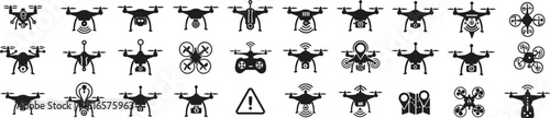 Drone icons, quadcopter icons, aerial photography icons, UAV icons, drone technology icons, surveillance icons, navigation icons, remote control icons, flying drone icons
