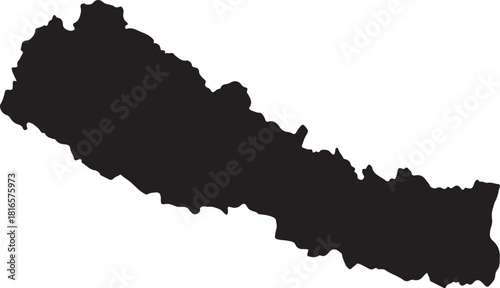 Black silhouette map of Nepal on a white background country Asia