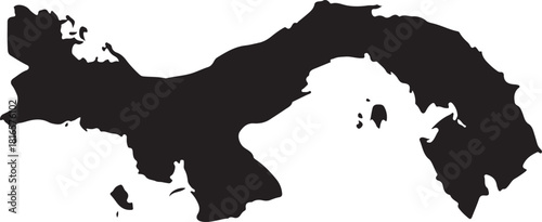 Black Silhouette Map of Panama Isolated on White Keywords: Panama, map, silhouette, country