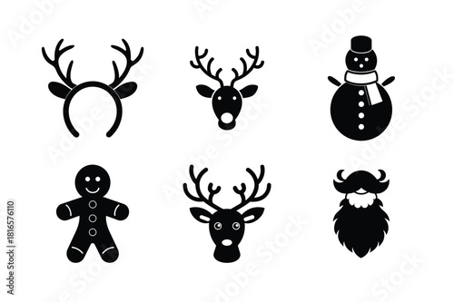 set of christmas silhouette icons