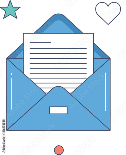 Open envelope with a letter inside, symbolizing email communication, newsletter subscription, direct marketing, inbox message, and correspondence services online