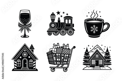 set of christmas silhouette icons