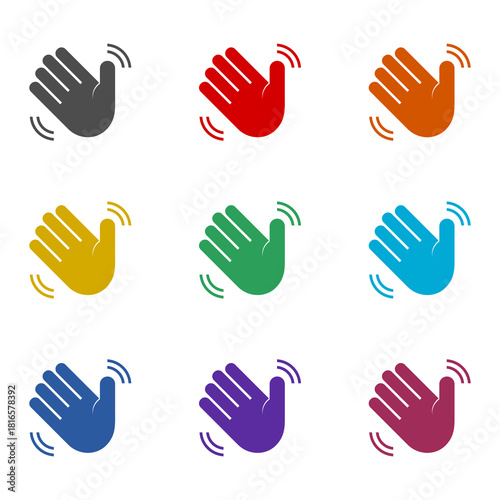 Waving hand icon isolated on white background. Set icons colorful