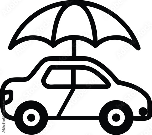 Vehicle insurance icons in line and flat style. Car with shield protection and check mark or tick symbol. Vector illustration