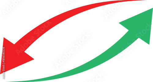 Red down green up curved arrows contrast exchange growth decline