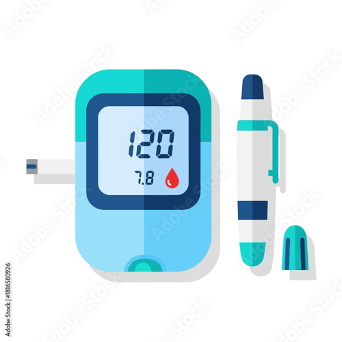 Flat Illustration of a Digital Blood Glucose Meter and Lancing Device.
