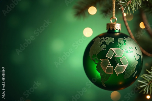 Recycle Christmas Ornament: Green Sustainability Decoration, Eco-Friendly Holiday Theme & Earth Conservation