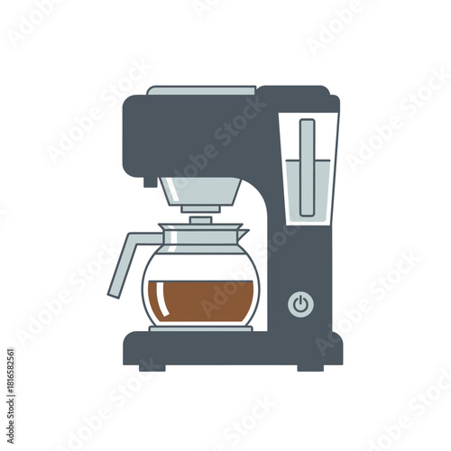 Modern Black Coffee Maker with Glass Carafe and Water Reservoir, Kitchen Appliance.