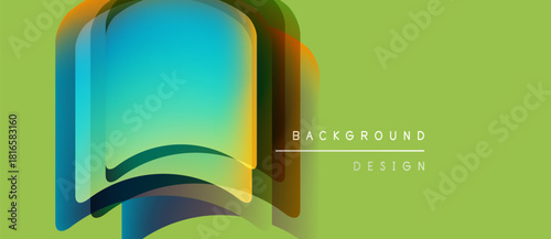 Abstract book pages, vibrant colors, layered design. Soft gradients create depth, modern aesthetic. Background text present.