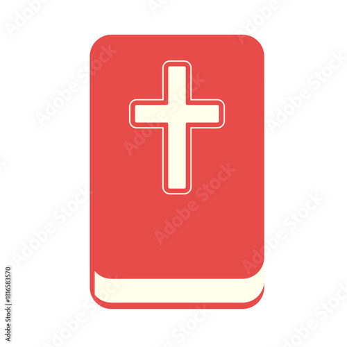 Red bible icon isolated on white background. red book with Christian cross on cover. vector book flat sign