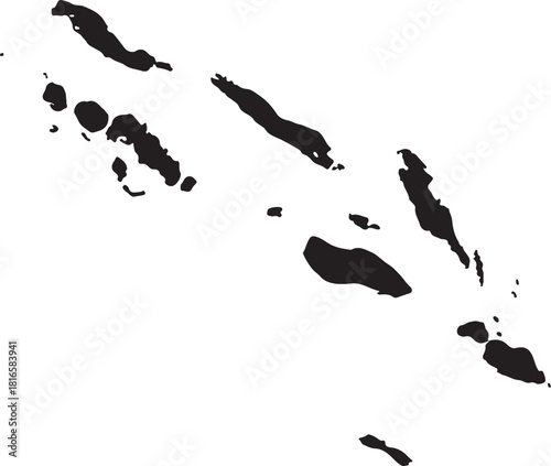 Black Silhouette Map of Solomon Islands Archipelago on White Background Oceania