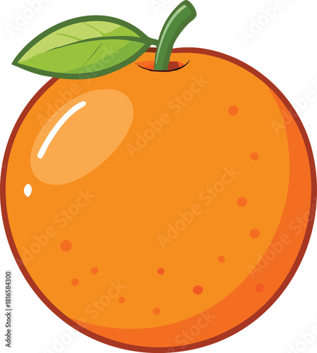 Simple Cartoon Illustration of Whole Ripe Clementine Fruit with Stem and Leaf, Isolated Vector for Food and Beverage Design
