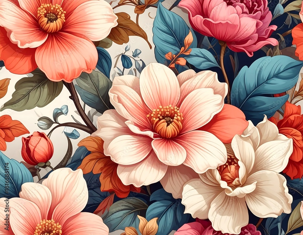 custom made wallpaper toronto digitalClose-up of large, colorful floral design against white background