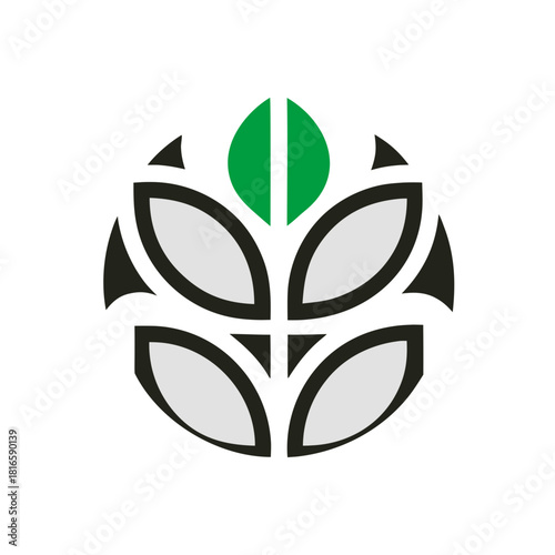 Bold Green Leaf with Thick Outline Transparent Background