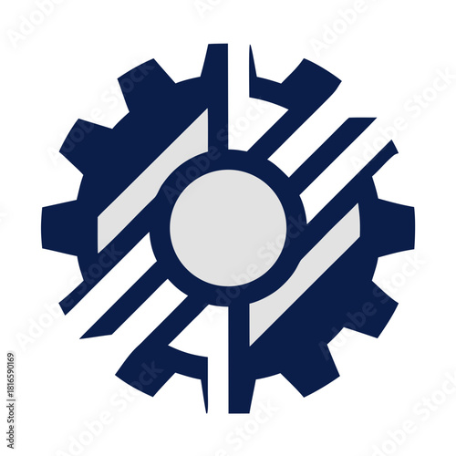 Stylized Tech Gear Logo with Electric Blue Lines Transparent Background