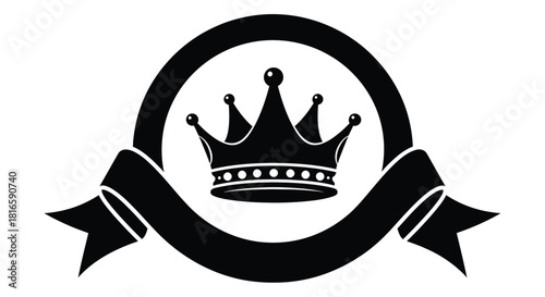 Crown emblem with ribbon banner