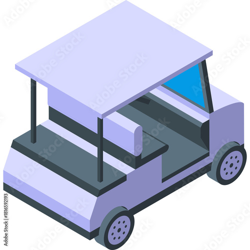 Isometric Golf Cart Illustration with Light Purple Body and Blue Windshield on Transparent Background