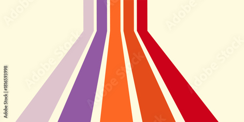 Abstract colorful 70s background vector. Vintage retro wallpaper with rainbow stripes and wavy lines. A 1970 color illustration suitable for posters, banners, decorative items and wall art.