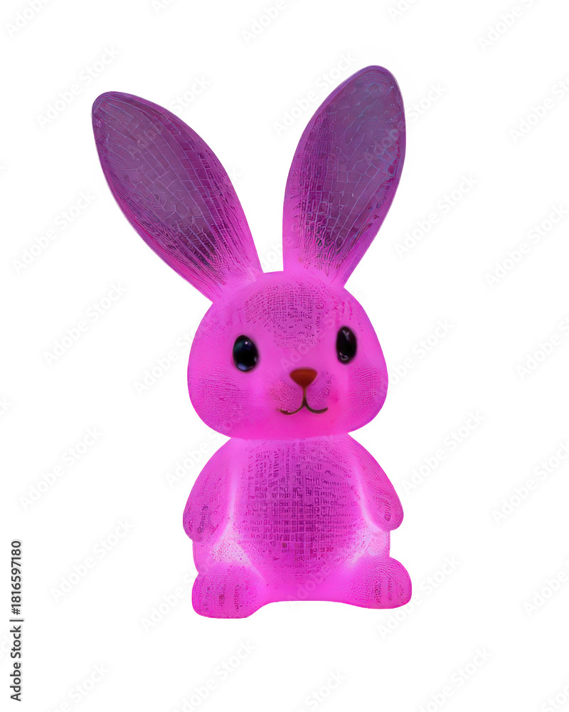 Fototapeta premium Bright bunny figure with illuminated fur, red bow, and sparkling accents, ideal for winter and Christmas content.