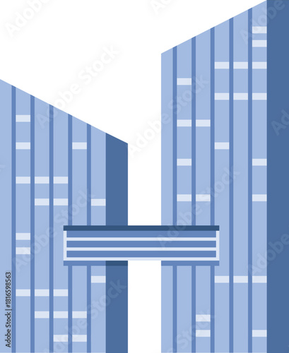 Modern skyscraper buildings connecting skybridge architecture abstract