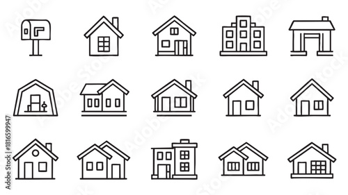 Assorted House and Building Outline Icons home