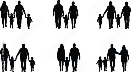 Family icons, parents with children silhouettes, mother father child icons, family together icons, parenting icons, family support icons, family unity icons, people icons