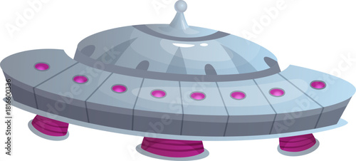 Cartoon flying saucer exploring outer space concept