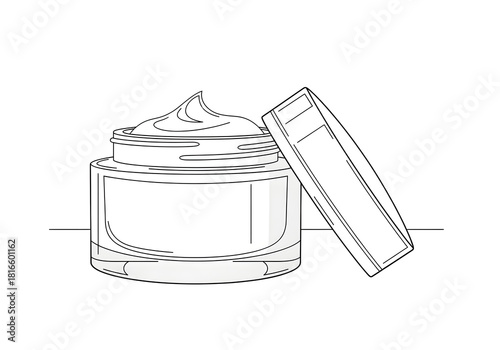Cosmetic cream jar with open lid and swirl of product