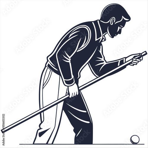 Billiard player with cue and ball Billiard player with cue and ball