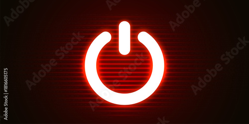 Glowing power button icon on a futuristic blue background. Represents technology, start, or energy concepts.