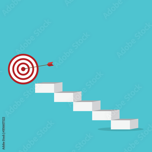 Climb up stairs to reach goal target on the top. Goal, motivation to success.	
