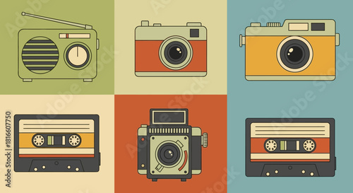 Retro electronics and vintage audio equipment collection a graphic representation