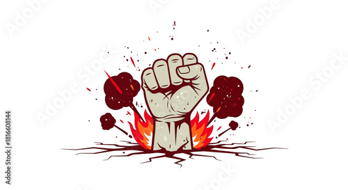 Fist Punch Illustration Symbol of Strength, Power, and Resistance with Energetic Explosions