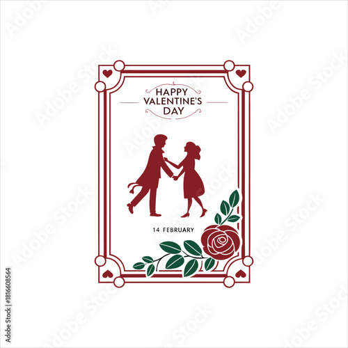 Valentine’s Day Couple Silhouette with Floral Frame Illustration